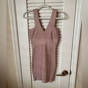 Tan fitted bandage cocktail dress